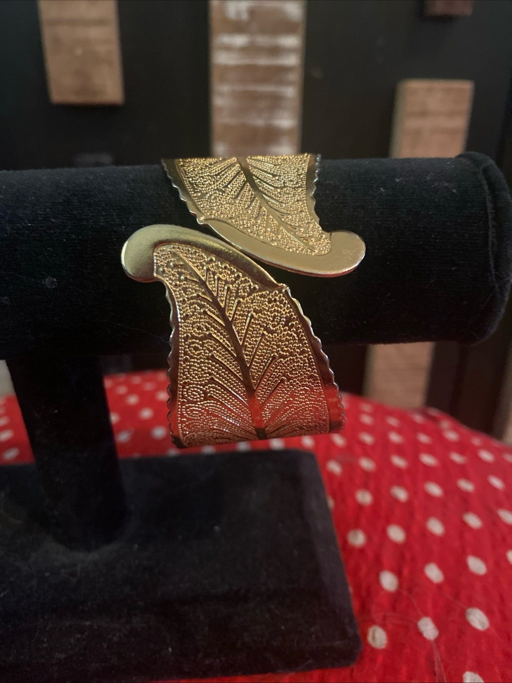 Gold Leaf Textured Cuff Bracelet - Women Jewelry Bracelets